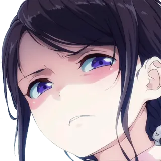 😦 アニメ, 女の子, 紫色の目, ブルネット, 悲しい, 混乱 telegram sticker