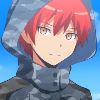 😃 Karma Akabane Assassination Classroom Anime, cabelo ruivo, personagem, moletom com capuz, menino whatsapp sticker