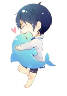 🐬 Anime, Dauphin, Câlin, Mignon, Chibi, Sommeil, Kawaii telegram sticker