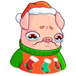 😢 babi, natal, sedih, kartun, binatang, menangis, sweter, topi santa telegram sticker