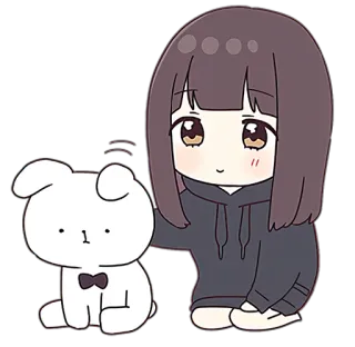 😔 cartoon, anime, kawaii, cute, girl, dog telegram sticker