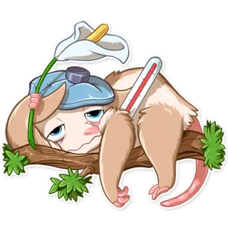 🤒 ốm, động vật, dễ thương, nhiệt kế, ốm, phim hoạt hình telegram sticker