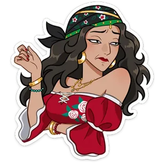 😕 woman, cartoon, digital art, jewelry, female, portrait telegram sticker