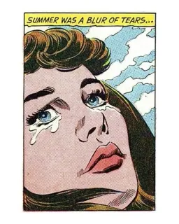 😓 SUMMER WAS A BLUR OF TEARS... mujer, lágrimas, triste, cómic, verano, desenfoque, llorando telegram sticker