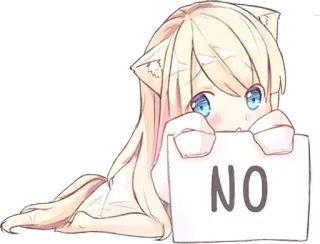 👎 NO Anime, Nie, Kocie uszy, Słodkie, Dziewczyna telegram sticker