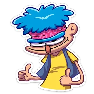 👍 Dessin animé, Personnage, Pouce levé, Illustration, Autocollant, Cheveux bleus, Drôle telegram sticker