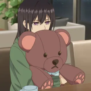 🐻 anime, girl, teddy bear, brunette, indoors whatsapp sticker