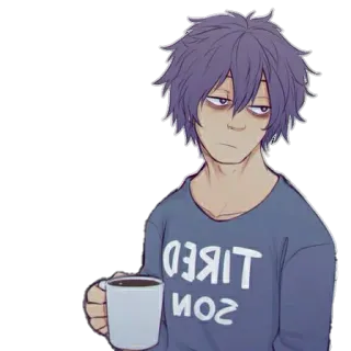 😒 TIRED SON stanco, caffè, figlio, assonnato, cartone animato, personaggio whatsapp sticker