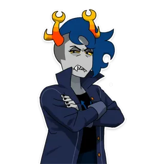 😒 Тролль, Рога, Синие волосы, Серая кожа, Клыки, Homestuck, Аниме, Мультфильм telegram sticker