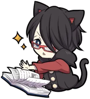 📚 애니메이션, 고양이, 독서, 안경, 반짝이 telegram sticker