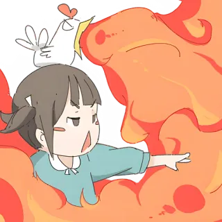 🔥 cartoon, girl, chicken, flames, fire, anime telegram sticker