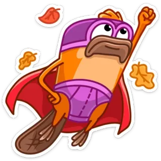 😎 naklejka, kreskówka, bóbr, superbohater, latający, peleryna, maska, liście telegram sticker