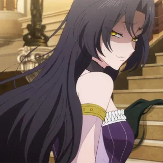 🩸 anime, woman, long hair, purple dress, female character whatsapp sticker