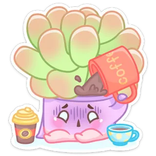 ☕️ Coffee кофе, растение, суккулент, кавай, милый, напиток, мультфильм whatsapp sticker