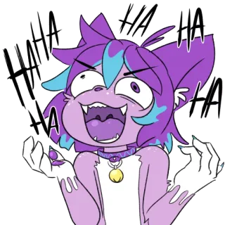 🤡 HAHA หัวเราะ, แมว, สัตว์, การ์ตูน, ตลก, ขำ, มีม, สีม่วง telegram sticker