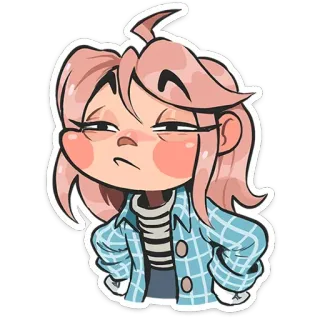 🤨 aufkleber, mädchen, pinke haare, cartoon, illustration telegram sticker