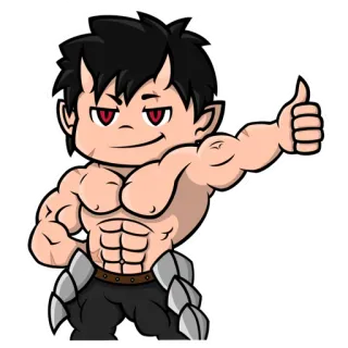 👍 demonio, musculoso, anime, pulgares arriba, personaje whatsapp sticker