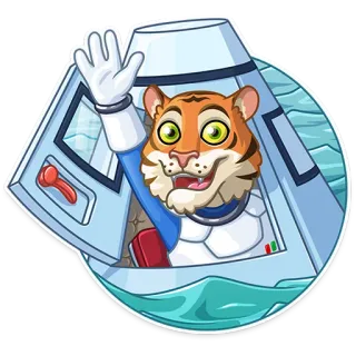 👋 tigre, astronauta, spazio, cartone animato, animale, amichevole, saluto, astronave telegram sticker