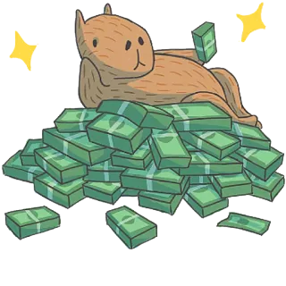 💎 capybara, money, wealth, cartoon, cute, dollars telegram sticker