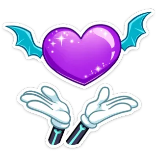 💜 cuore, ali, luminoso, mani, cartone animato, adesivo telegram sticker
