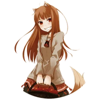 🍎 Holo Spice and Wolf Аниме, Волк, Девочка, Уши, Милый telegram sticker