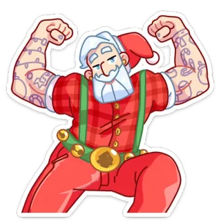 💪 Santa Père Noël, Noël, Fêtes, Illustration, Dessin animé, Festif telegram sticker