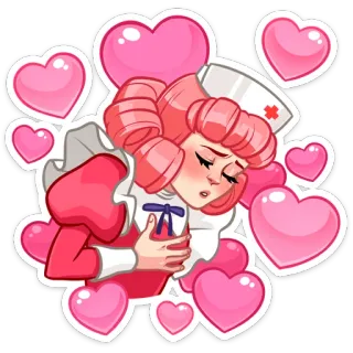 ❤️ dibujos animados, enfermera, corazones, rosa, amor, pegatina whatsapp sticker