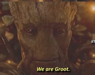😢 Groot Guardians of the Galaxy We are Groot. グルート, ガーディアンズ・オブ・ギャラクシー, マーベル, スーパーヒーロー, 木, 私はグルート telegram sticker