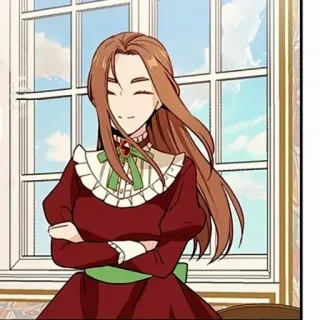 ☠ mujer, dibujo animado, vestido, sonrisa, ventana telegram sticker