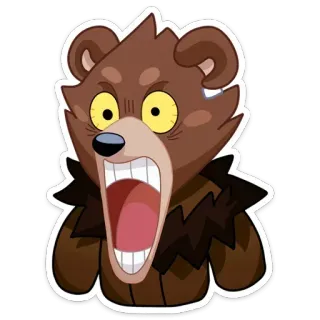 😱 Cartoon Bär, wütend, offener Mund, Aufkleber, Tier, Braunbär telegram sticker