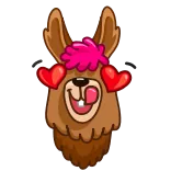 😍 lama, dessin animé, amour, coeur, animal, mignon, autocollant whatsapp sticker