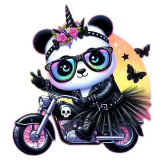 🏍 Panda, Moto, Unicornio, Tutú, Animal, Pegatina, Dibujo animado whatsapp sticker