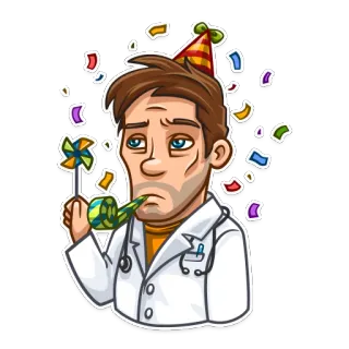 🎉 festa, celebração, médico, confete, triste, sozinho, cansado, chapéu de festa telegram sticker