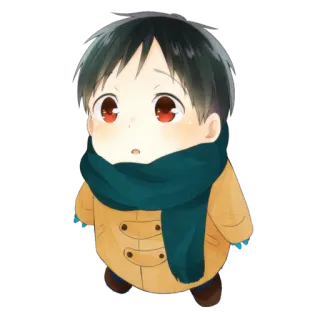 😮 Chibi, Anime, Fofo, Personagem, Menino, Inverno, Cachecol, Jaqueta whatsapp sticker
