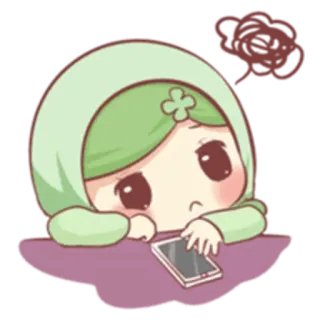 😒 Мультфильм, Девочка, Грустная, Смартфон, Думает, Задумчивая telegram sticker