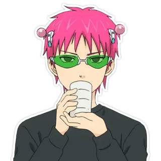 ☕️ Saiki The Disastrous Life of Saiki K. Anime, Saiki, cabelo rosa, psíquico, gelatina de café telegram sticker