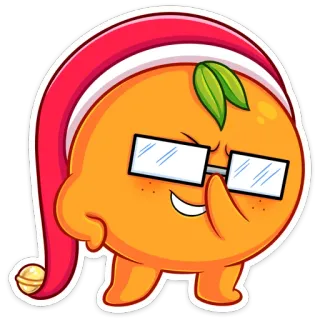 🤓 orange, fruit, dessin animé, bonnet de père noël, noël, lunettes, mignon telegram sticker