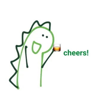 🐛 cheers! dinozaur, na zdrowie, świętowanie, picie, toast, uroczy, kreskówka telegram sticker