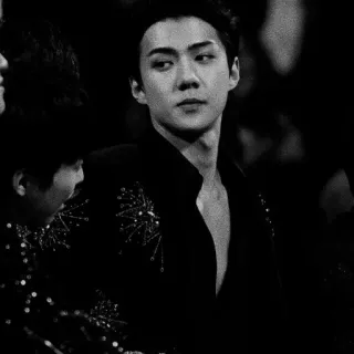 ⚔ Sehun Sehun, EXO, K-pop, cantor, idol, preto e branco, retrato telegram sticker