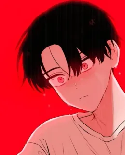 😳 动漫, 漫画, 男孩, 红色, 眼睛, 悲伤 telegram sticker
