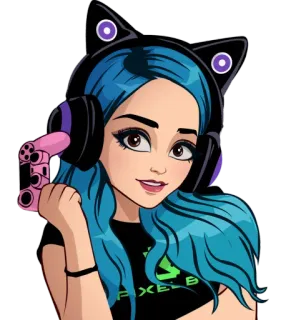 🎮 Gamer, Orejas de gato, Auriculares, Chica, Dibujos animados, Avatar telegram sticker