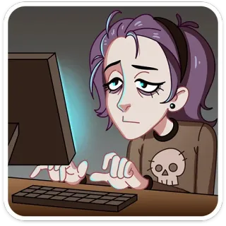 🥱 müde, computer, schädel, erschöpft, schläfrig, arbeit, cartoon telegram sticker