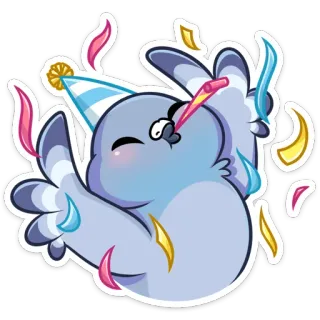 🥳 bồ câu, chim, tiệc, lễ kỷ niệm, dễ thương, hoạt hình, động vật telegram sticker