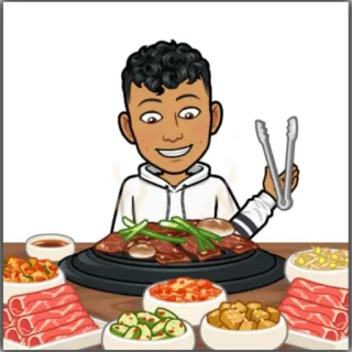 🍜 อาหาร, บาร์บีคิวเกาหลี, เนื้อ, กิน, ทำอาหาร, คีม, โต๊ะ, กิมจิ telegram sticker