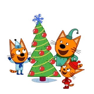 🎅 만화, 고양이, 크리스마스, 나무, 가족 telegram sticker