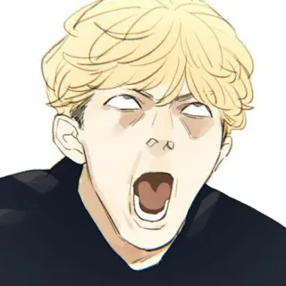 🧊 gritando, boca aberta, loiro, expressão exagerada, desenho animado, retrato telegram sticker