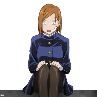 😲 Nobara Kugisaki Jujutsu Kaisen Anime, Manga, Postać, Przestraszony, Mundur szkolny whatsapp sticker