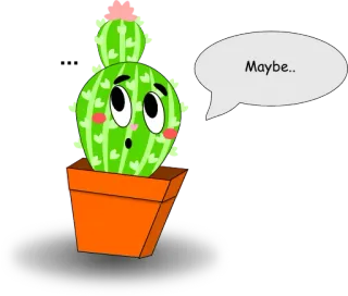 🤔 Maybe.. кактус, растение, мультфильм, милый, думающий, может быть whatsapp sticker