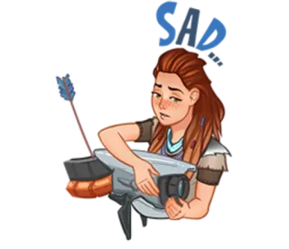 😓 Aloy Horizon Zero Dawn SAD juego, Horizon Zero Dawn, Aloy, triste, arco y flecha telegram sticker