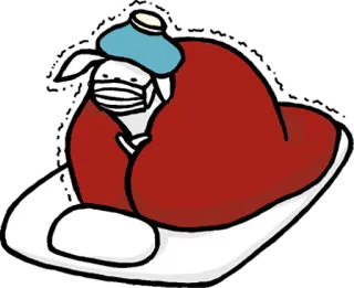 🤒 sick, rabbit, cartoon, illness, mask, bed telegram sticker